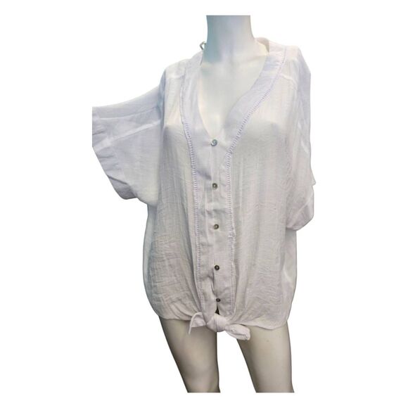 Hope & Harlow White Tie Front Blouse Womens 1X NEW TAGS - Picture 1 of 9